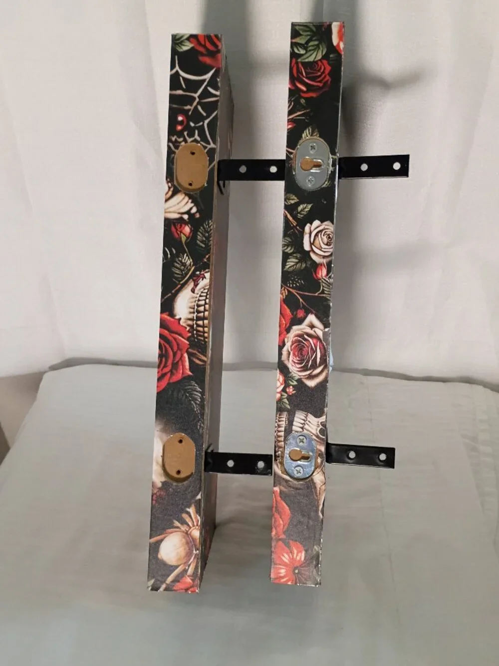 NEW Pair Handmade Matching Red & Black Skulls, Spider Webs,& Roses Shelves